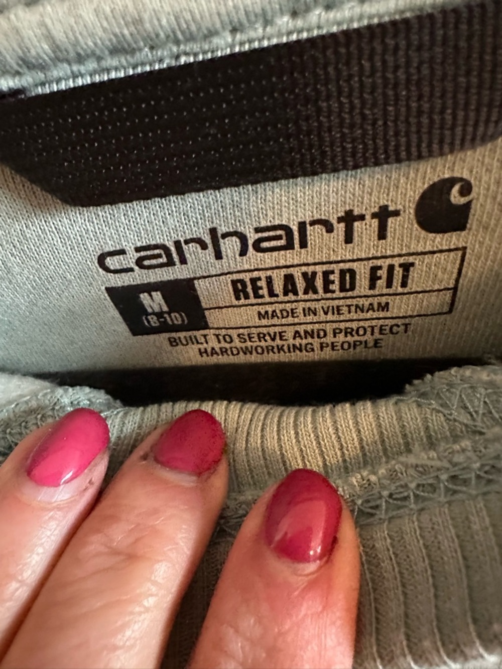 Carhartt Sage Green Sweatshirt Relaxed Fit Logo Sleeve Crewneck Medium - Picture 5 of 5